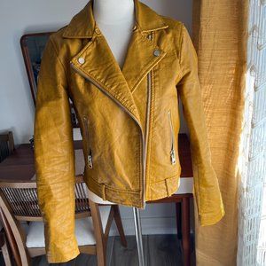 Ci Sono Yellow Faux Leather Zip up Jacket Size Small